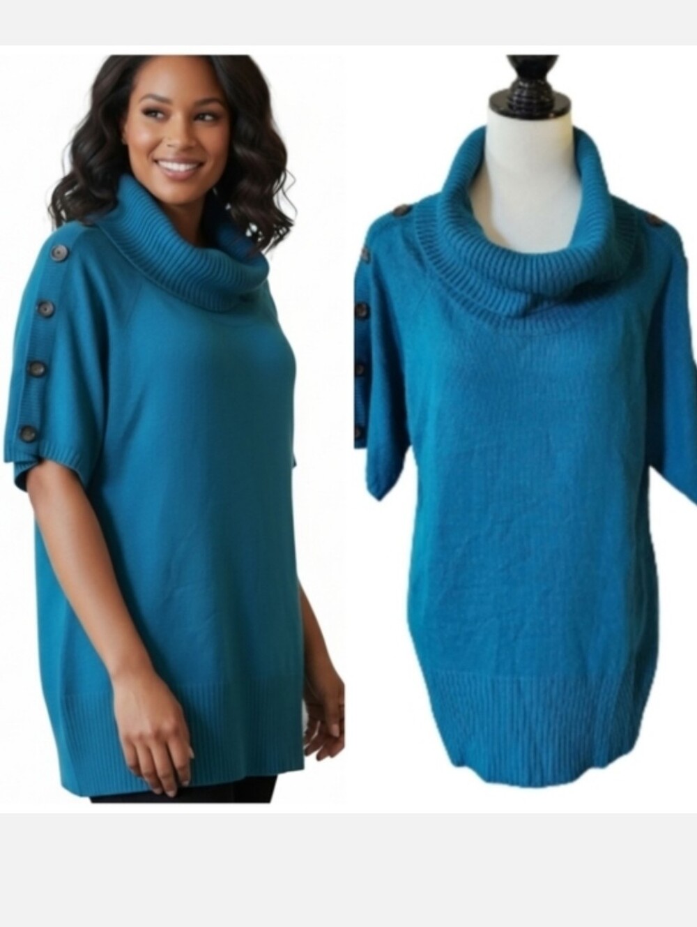 Worthington short sleeve cowl neck sweater w/ button detail size extra large XL